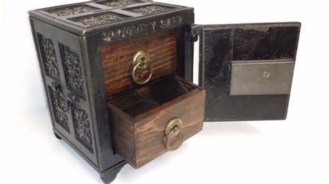 antique heavy steel deposit box|antique cast iron boxes.